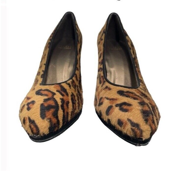 STUART WEITZMAN V Vamp Fur Leopard Platform Heels Vintage Wild Sexy 80s 1980 9.5 - Picture 2 of 12